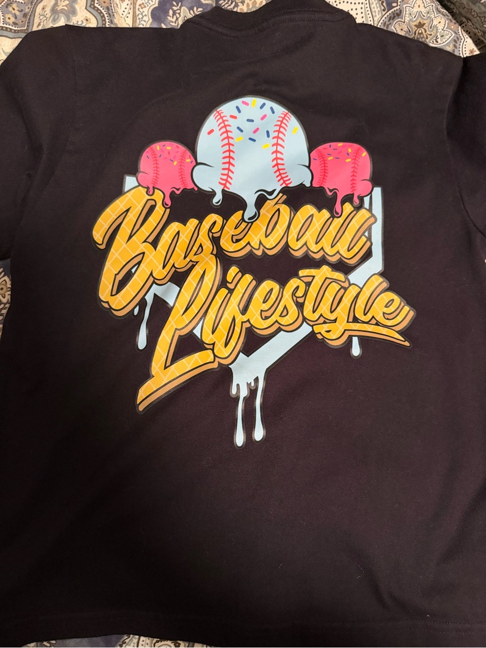 Baseball Lifestyle Kids Graphic Tee - Black with Yellow Script